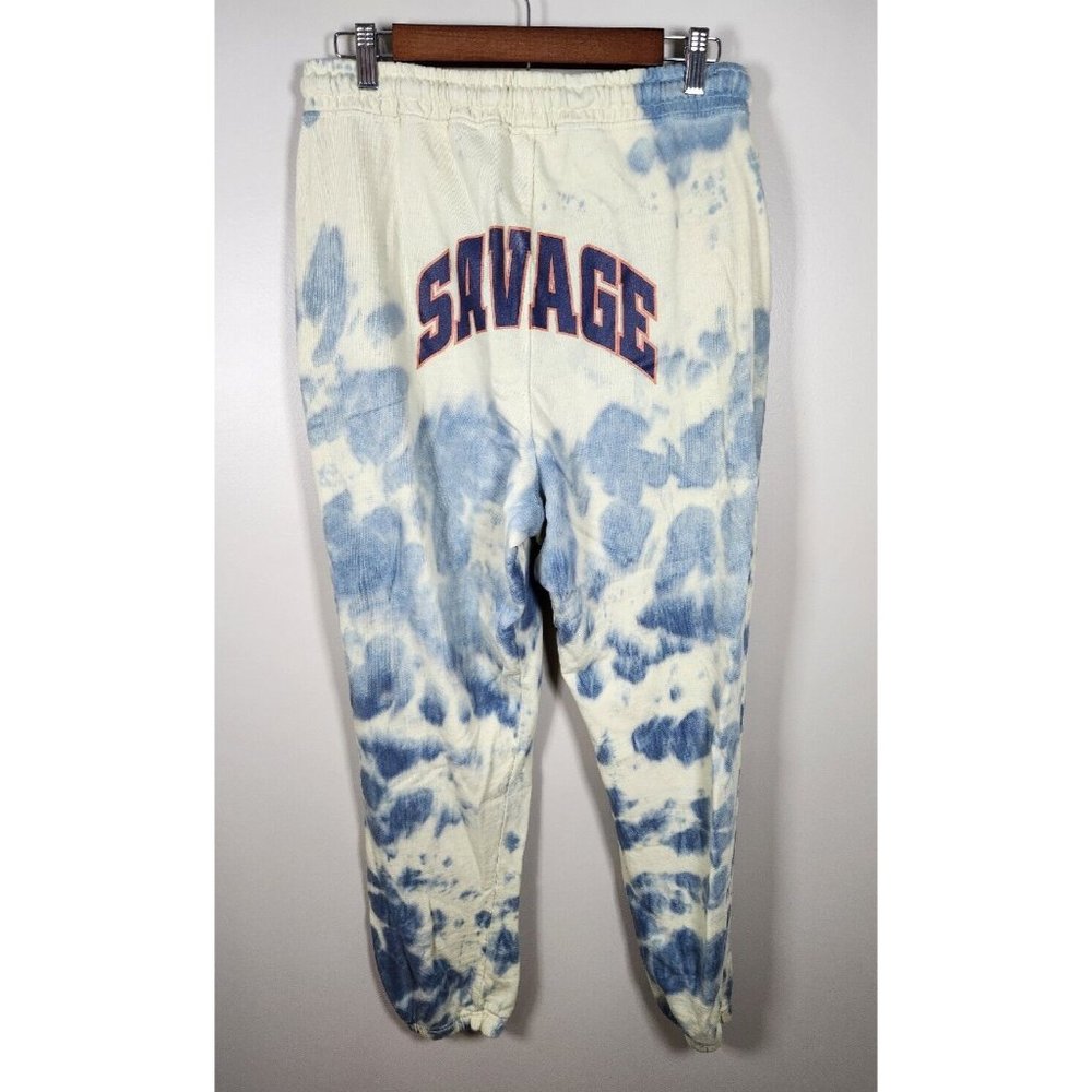 Missguided Pants Womens 8 Blue Savage Logo Tie Dye Joggers Cotton Sweatpants Y2K